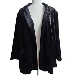 Skies Are‎ Blue Blazer Sz 3X Curvy Black Velour Open Front Stretchy Luxe Classic